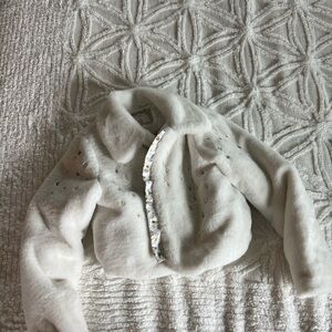 White Faux Fur Jacket with Rhinestone Accents